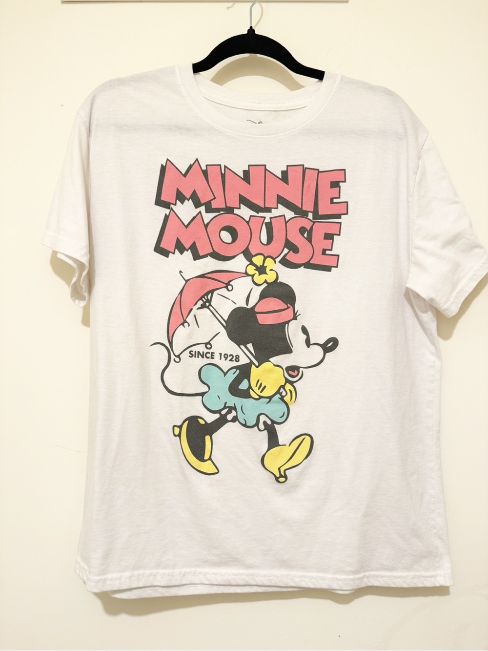 Disney White Minnie Mouse Graphic Tee with Pink Logo